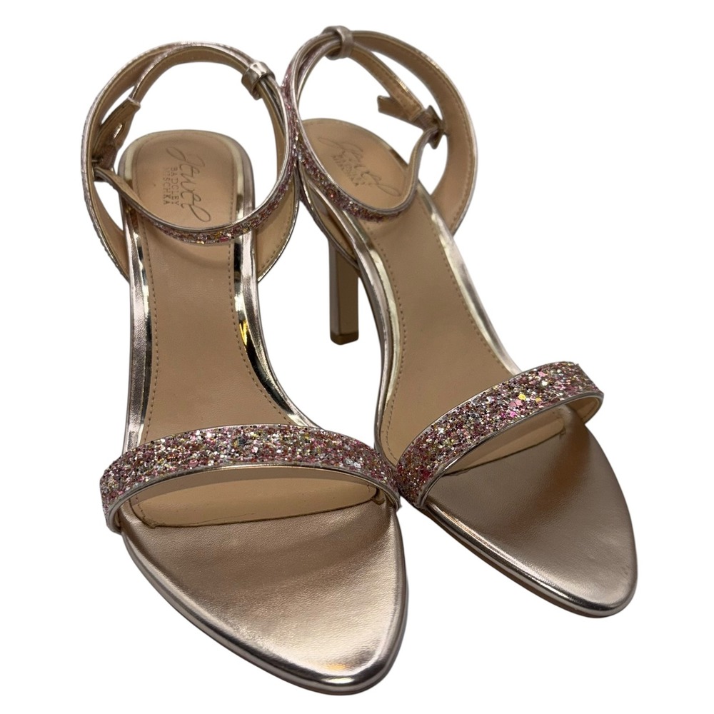Jewel Badgley Mischka Ojai Rose Gold Glitter Ankle Strap Sandals Heels Size 9 - Picture 3 of 6